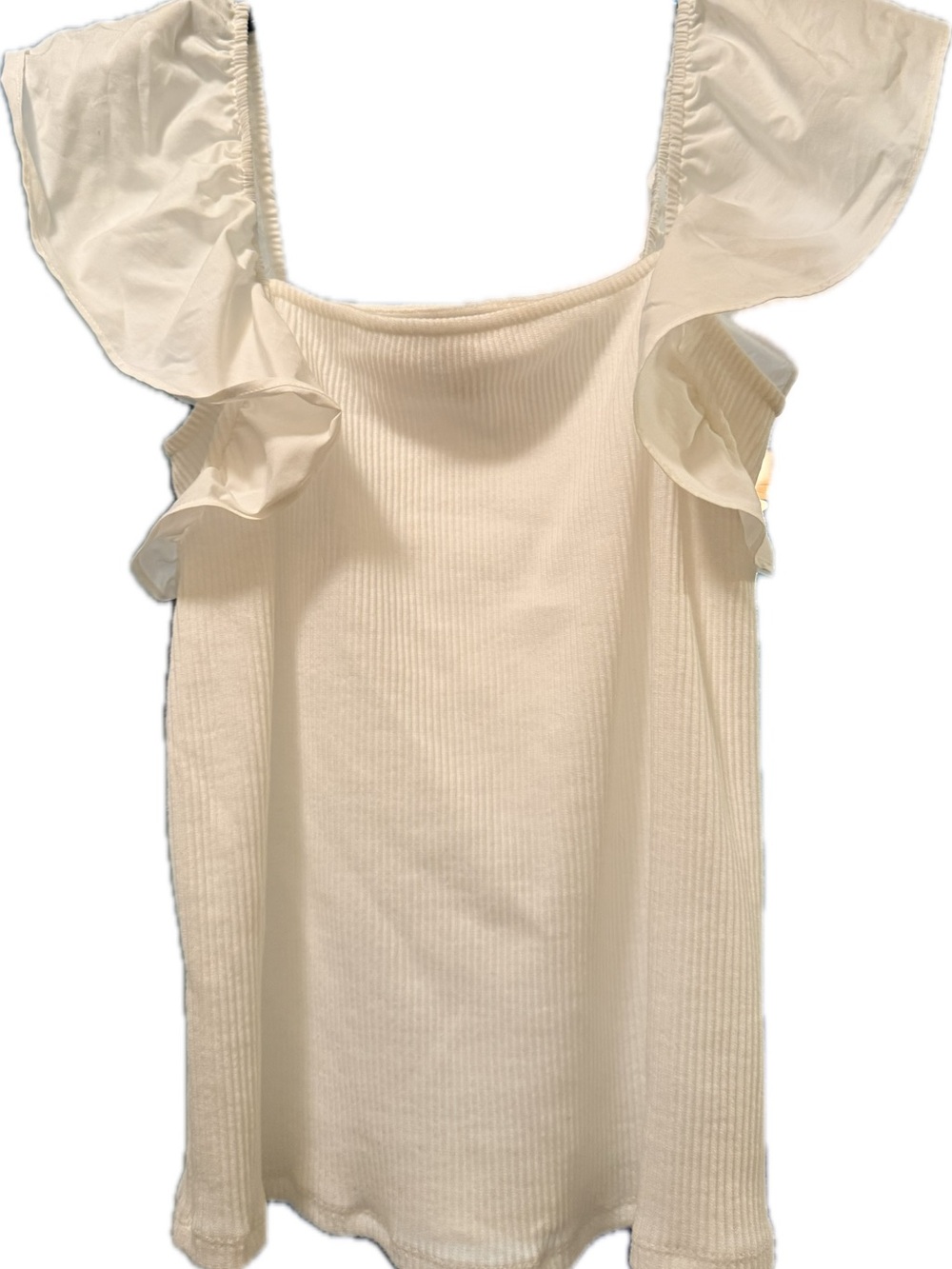 Ruffled Sleeve Ribbed Knit Tank Top - Cream. New Day. Size Large.